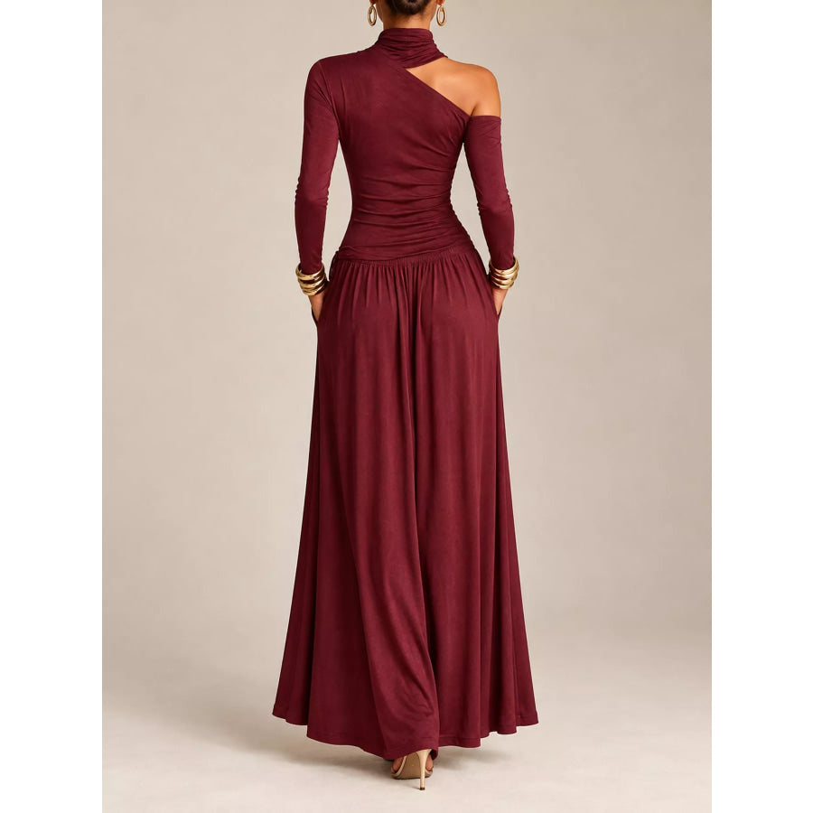 Asymmetric Cutout Long Sleeve Maxi Dress Apparel and Accessories