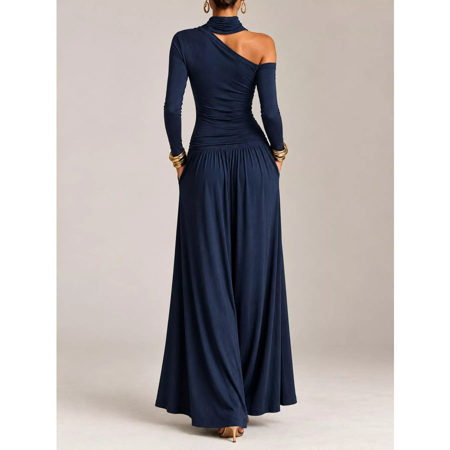 Asymmetric Cutout Long Sleeve Maxi Dress Apparel and Accessories
