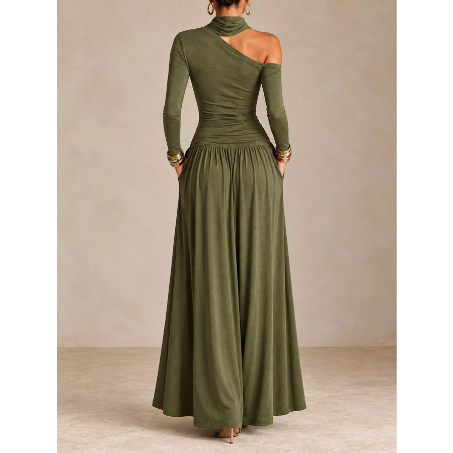 Asymmetric Cutout Long Sleeve Maxi Dress Apparel and Accessories