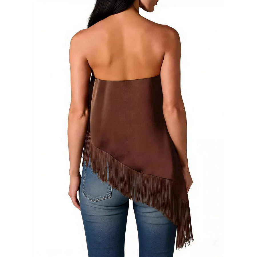 Asymmetric Fringe Tube Top Apparel and Accessories