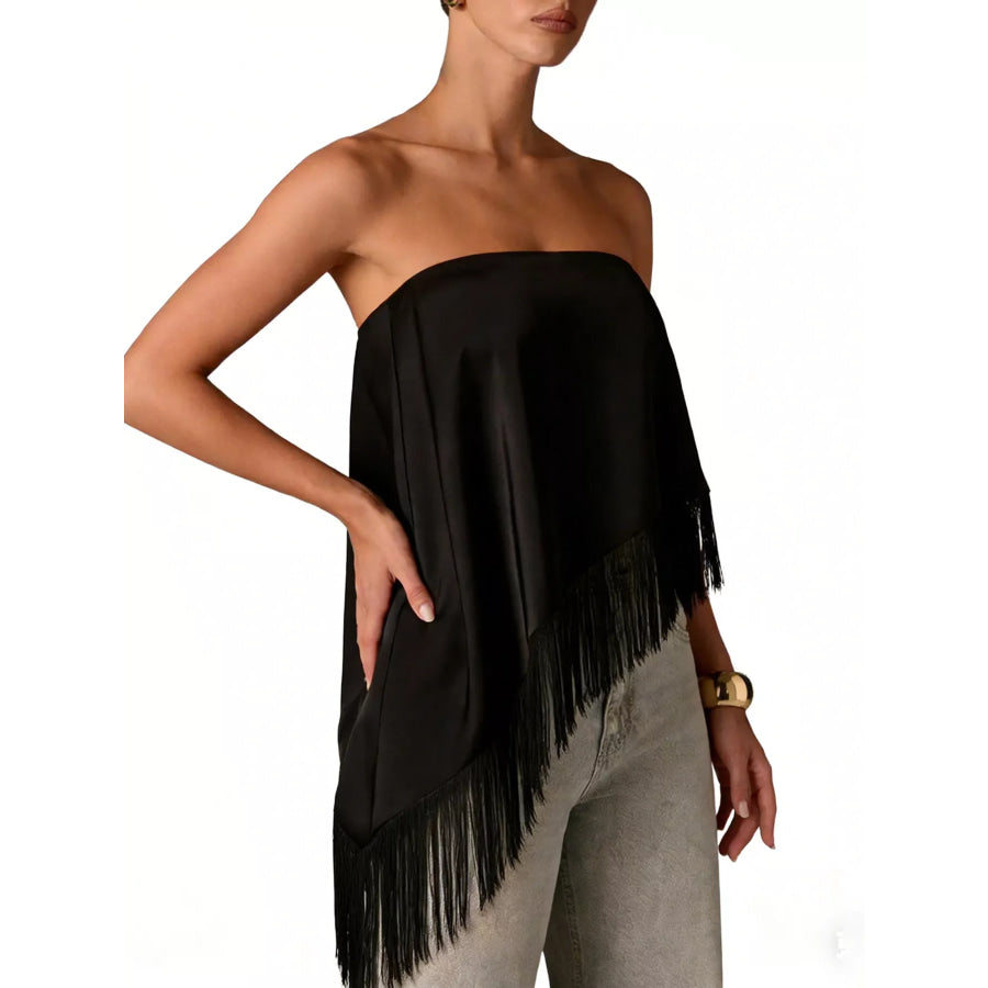 Asymmetric Fringe Tube Top Apparel and Accessories