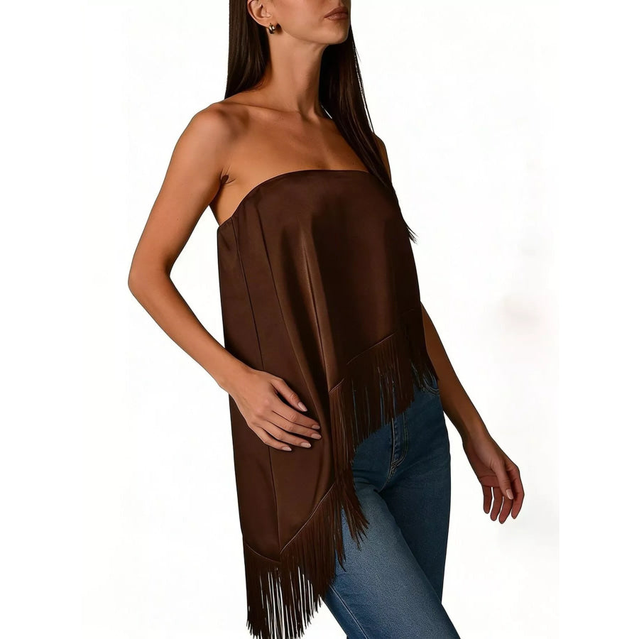 Asymmetric Fringe Tube Top Apparel and Accessories