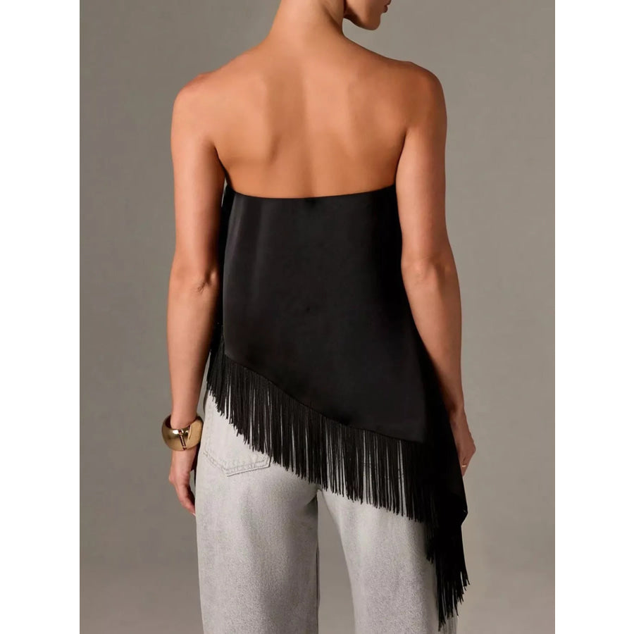 Asymmetric Fringe Tube Top Apparel and Accessories