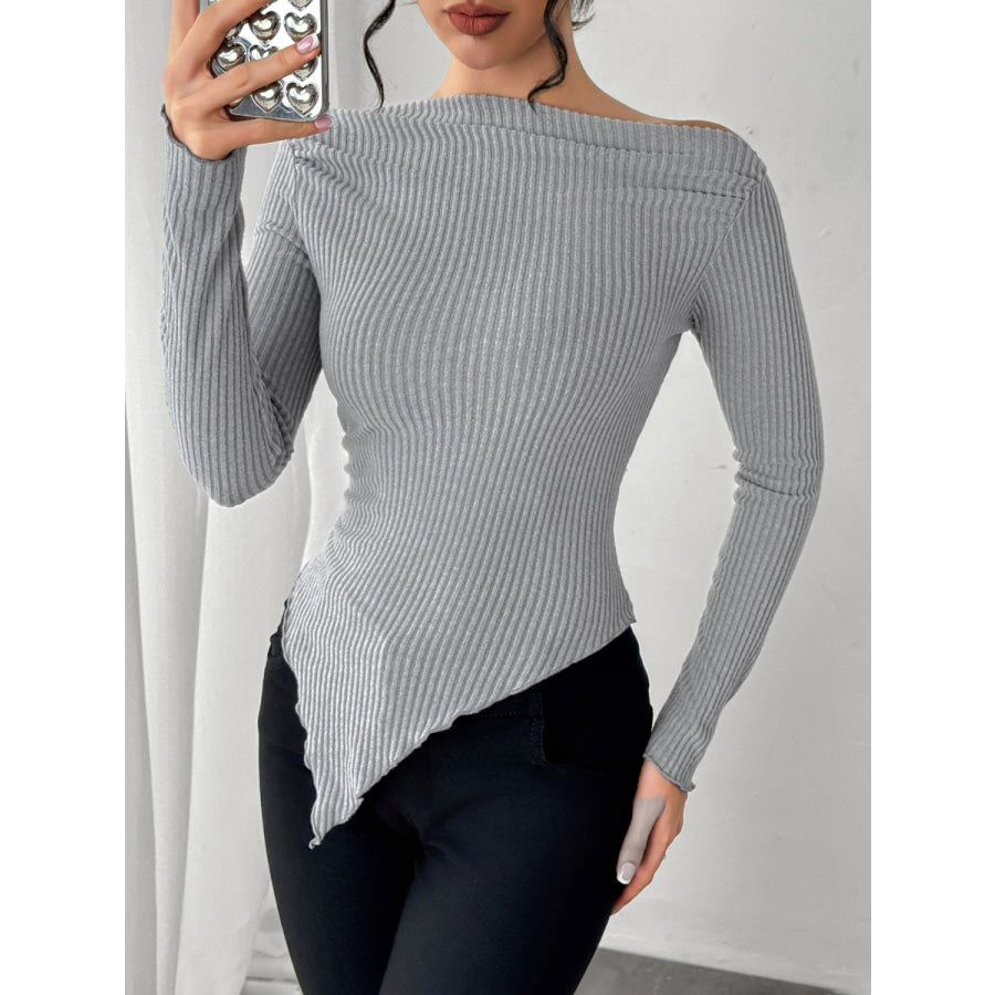 Asymmetric Hem Long Sleeve T-Shirt Apparel and Accessories