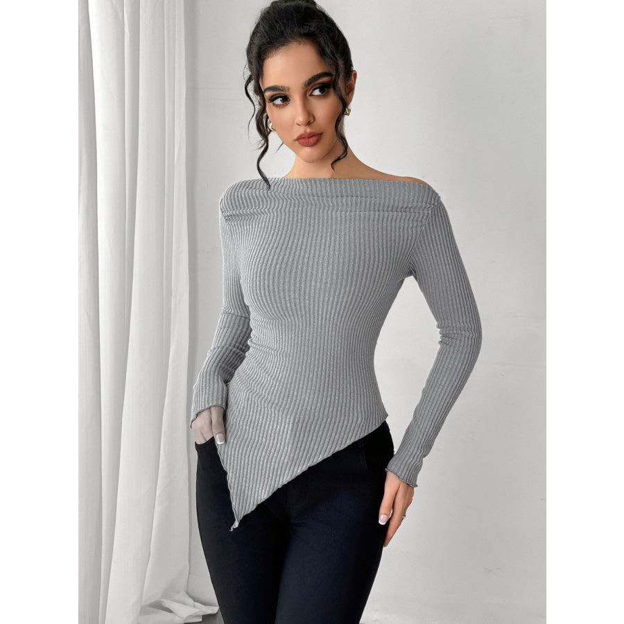 Asymmetric Hem Long Sleeve T-Shirt Apparel and Accessories