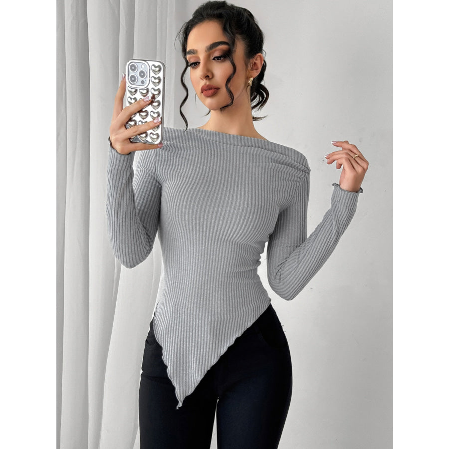 Asymmetric Hem Long Sleeve T-Shirt Apparel and Accessories