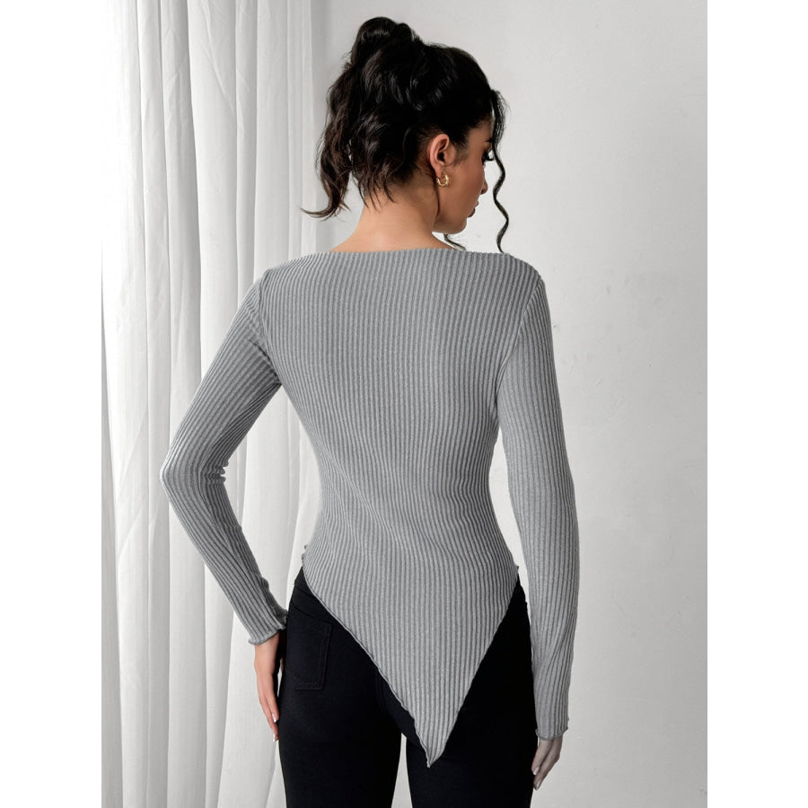 Asymmetric Hem Long Sleeve T-Shirt Apparel and Accessories