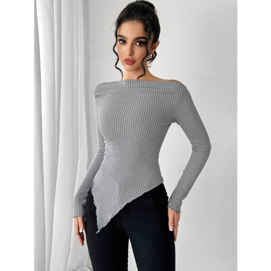 Asymmetric Hem Long Sleeve T-Shirt Apparel and Accessories