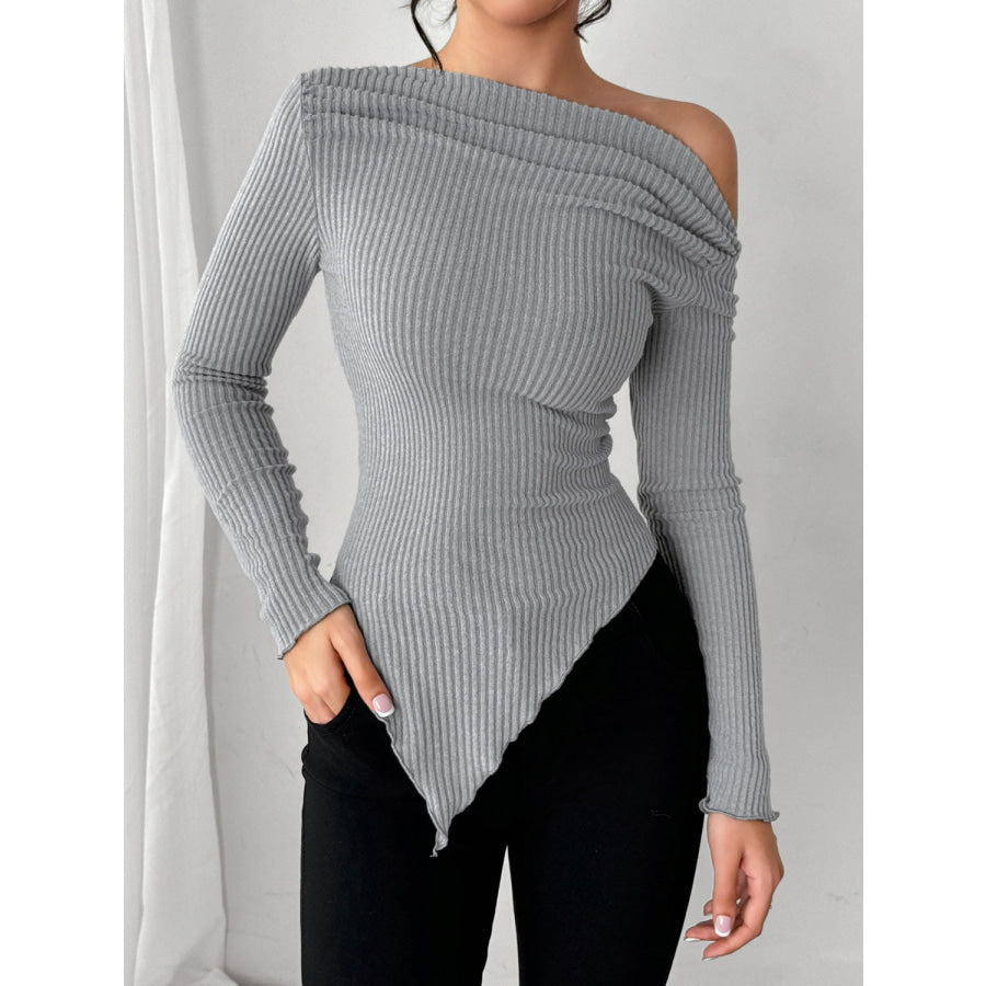 Asymmetric Hem Long Sleeve T-Shirt Gray / S Apparel and Accessories