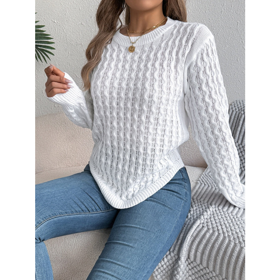 Asymmetric Hem Round Neck Long Sleeve Sweater Apparel and Accessories