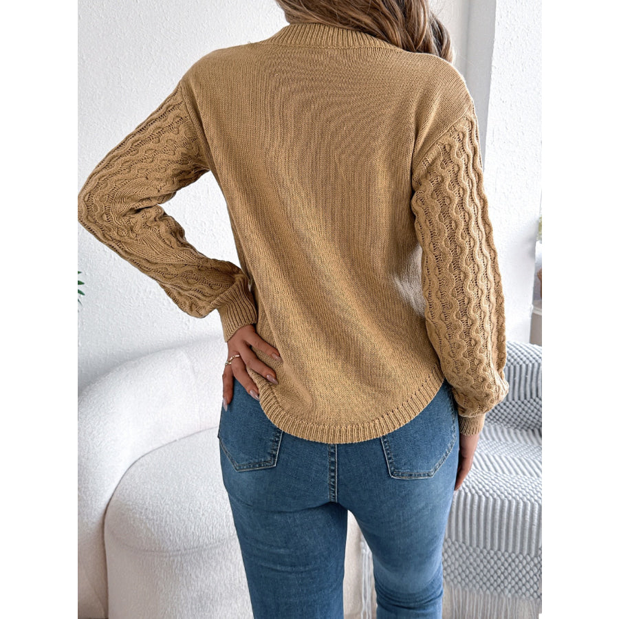 Asymmetric Hem Round Neck Long Sleeve Sweater Apparel and Accessories