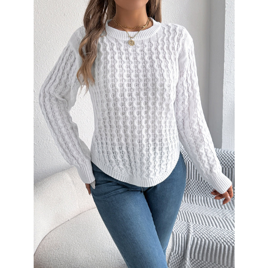 Asymmetric Hem Round Neck Long Sleeve Sweater Apparel and Accessories