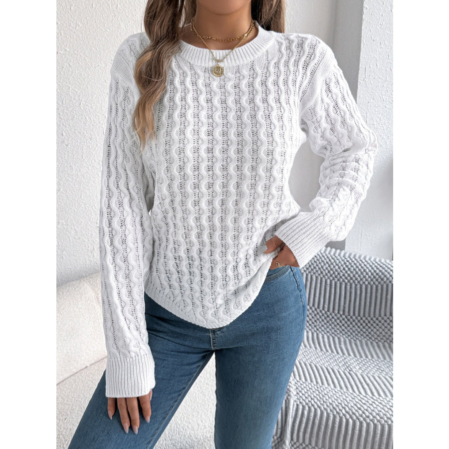 Asymmetric Hem Round Neck Long Sleeve Sweater Apparel and Accessories