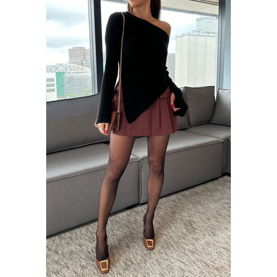 Asymmetric Hem Single Shoulder Sweater Apparel and Accessories