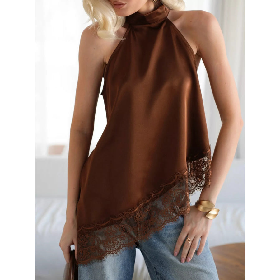 Asymmetric Lace Hem Cami Brown / S Apparel and Accessories