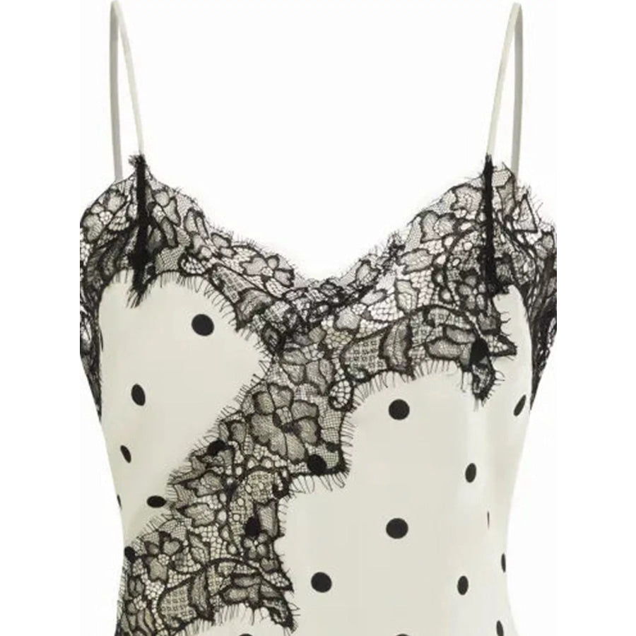 Asymmetric Lace Trim Satin Cami Apparel and Accessories