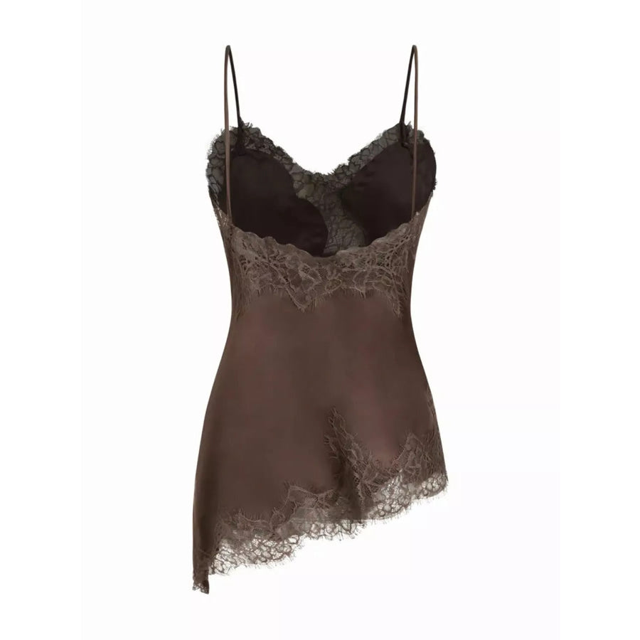 Asymmetric Lace Trim Satin Cami Apparel and Accessories