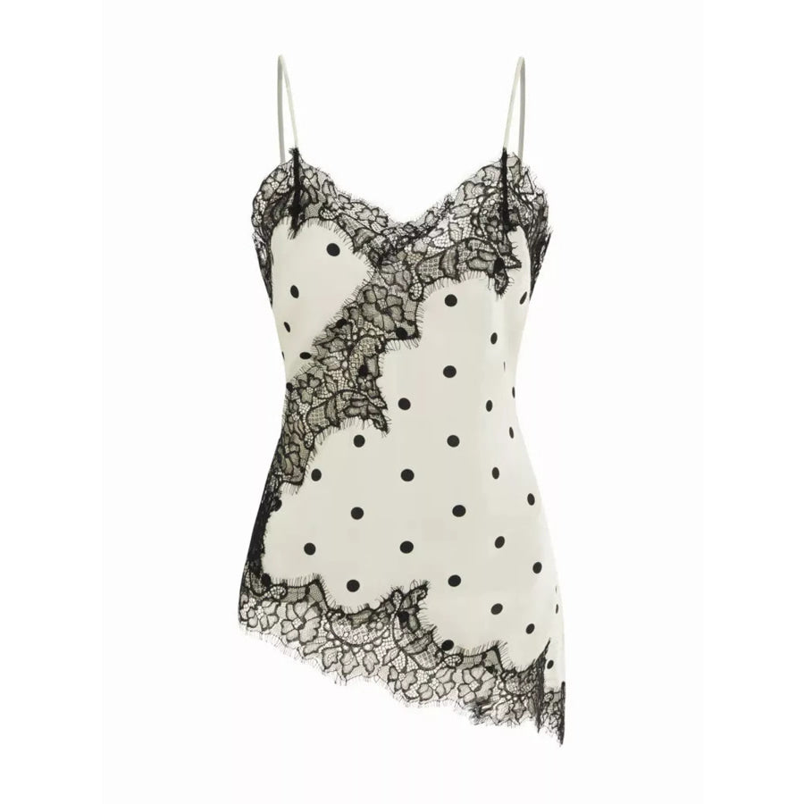 Asymmetric Lace Trim Satin Cami Dot / XS Apparel and Accessories