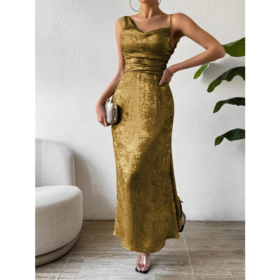 Asymmetric Neck Sleeveless Midi Dress Apparel and Accessories