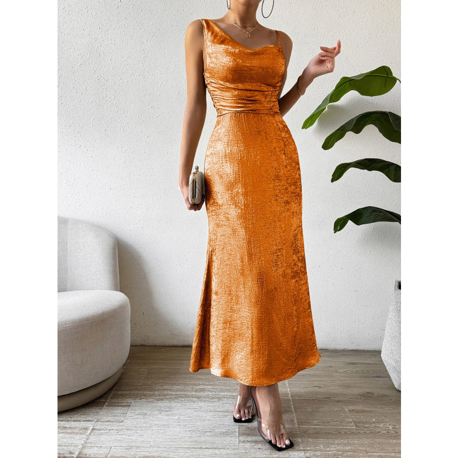 Asymmetric Neck Sleeveless Midi Dress Apparel and Accessories