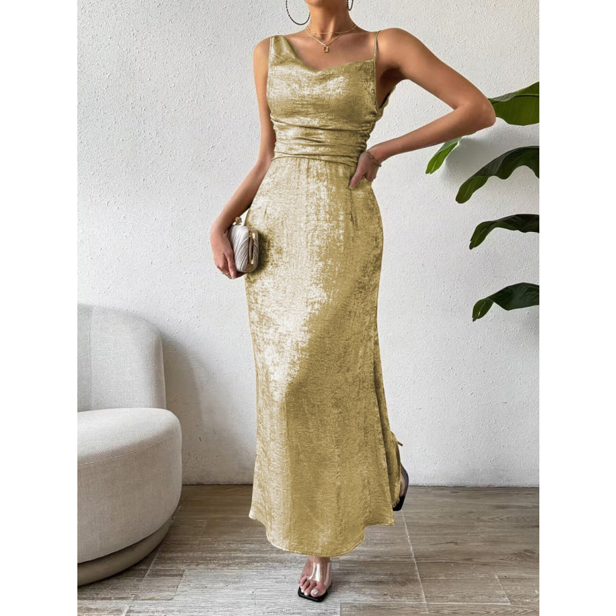 Asymmetric Neck Sleeveless Midi Dress Apparel and Accessories