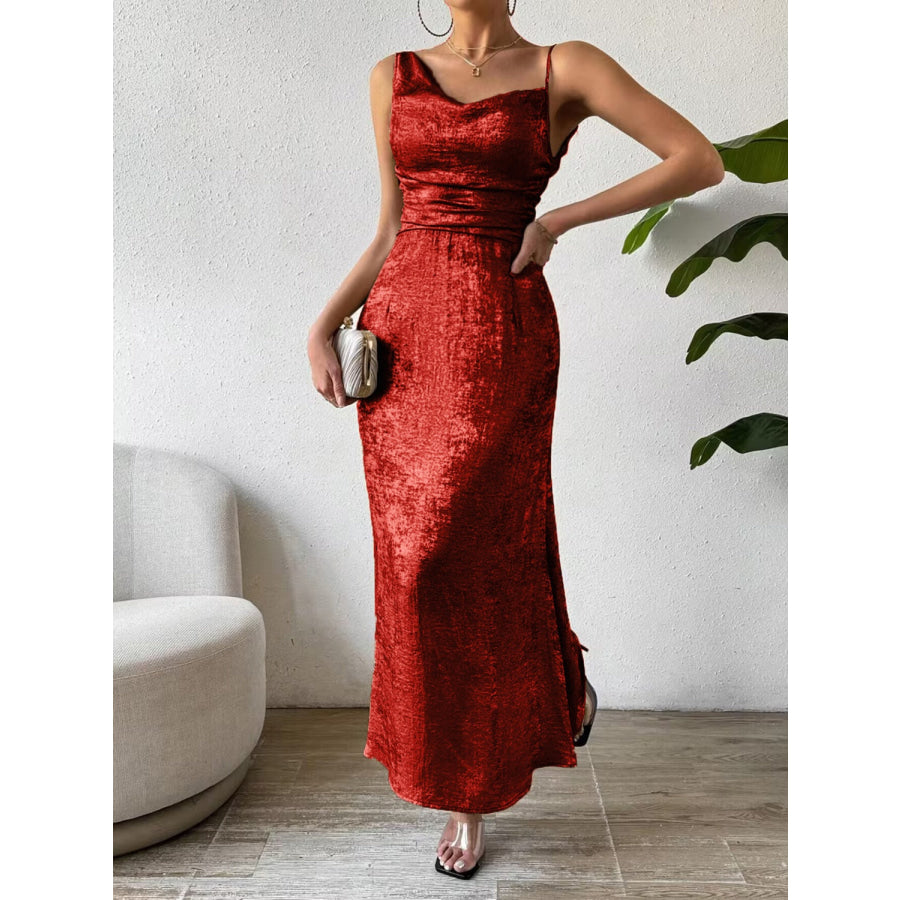 Asymmetric Neck Sleeveless Midi Dress Apparel and Accessories