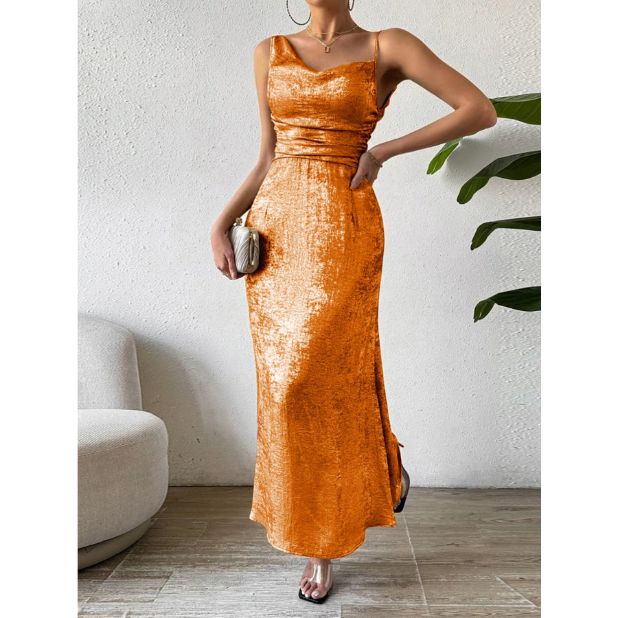 Asymmetric Neck Sleeveless Midi Dress Orange / S Apparel and Accessories