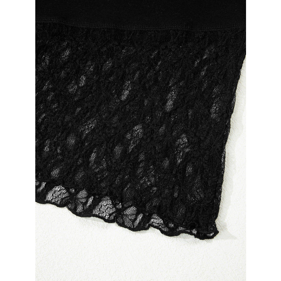 Asymmetric Panels Sheer Floral Lace Patchwork Long Sleeve Top Apparel and Accessories