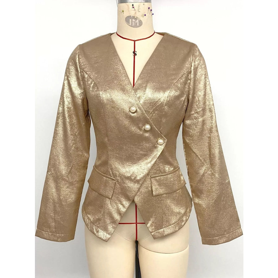 Asymmetric Pearl-Button Blazer Apparel and Accessories