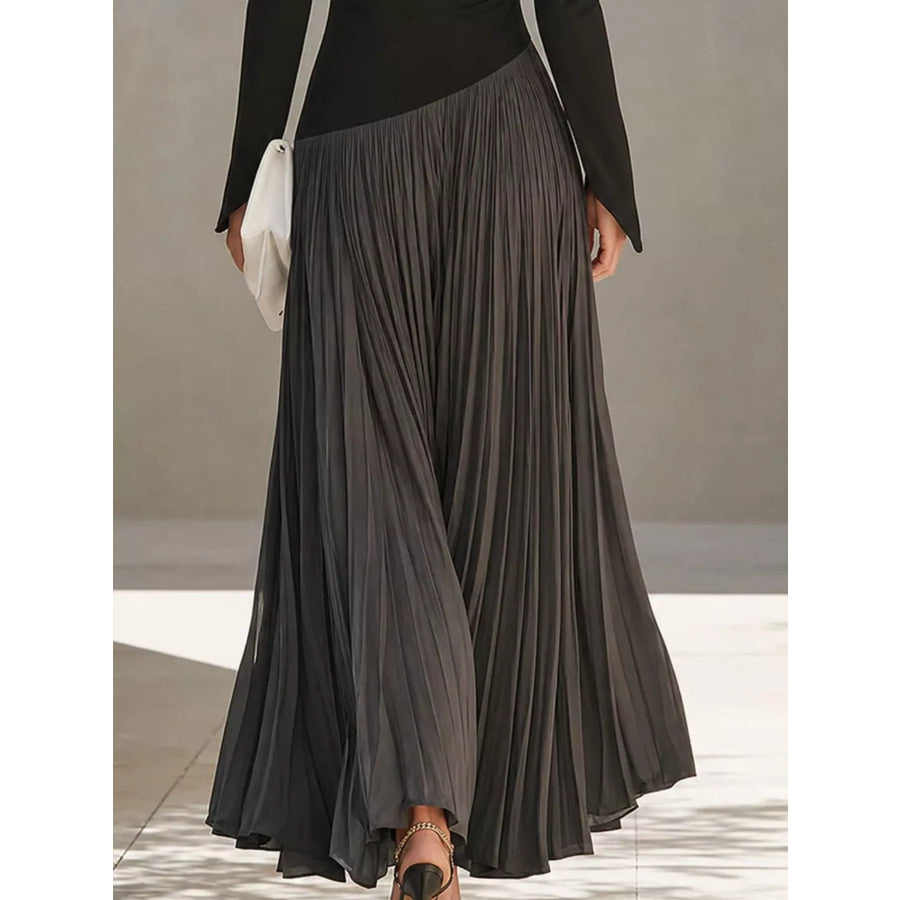 Asymmetric Pleated Boat Neck Maxi Dress Apparel and Accessories