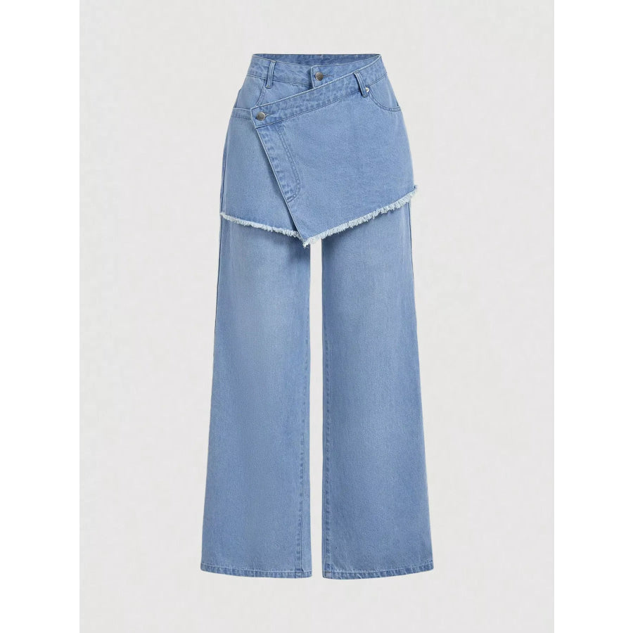 Asymmetric Raw Hem Wide-Leg Jeans Apparel and Accessories