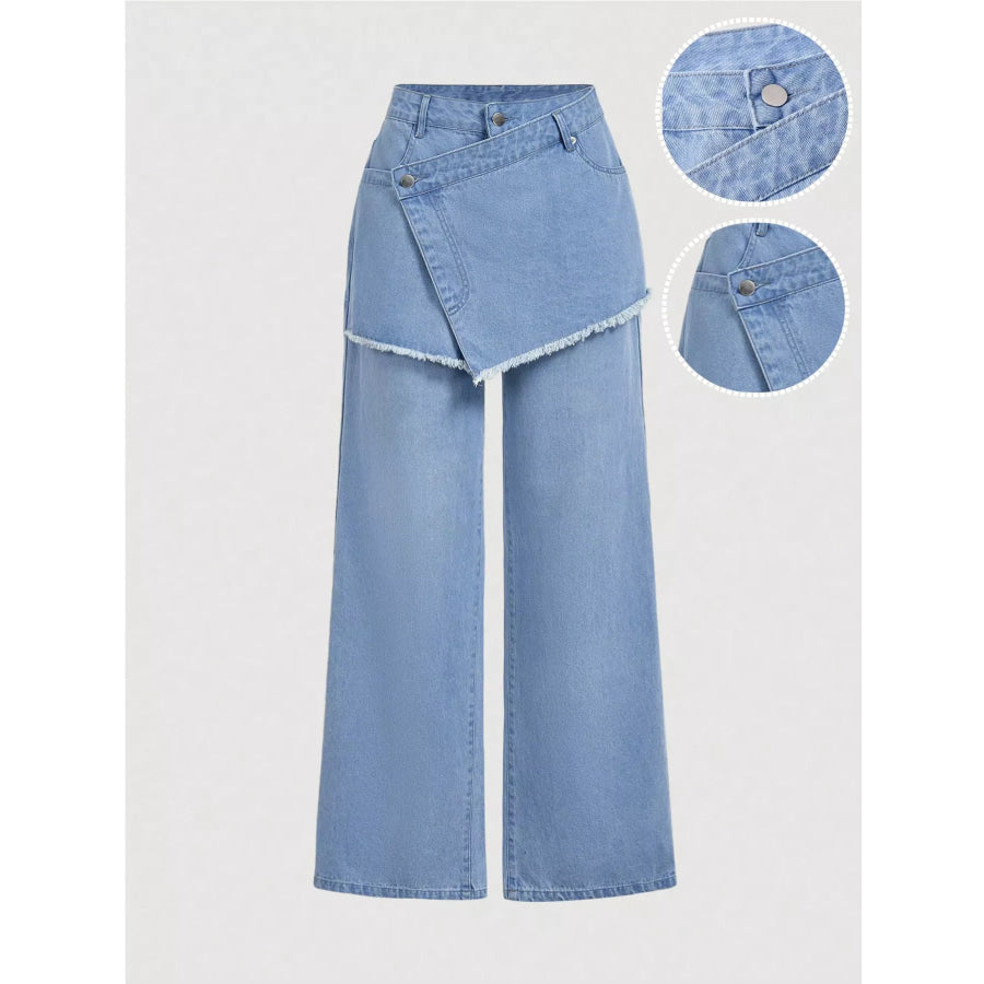 Asymmetric Raw Hem Wide-Leg Jeans Blue / XS（26） Apparel and Accessories