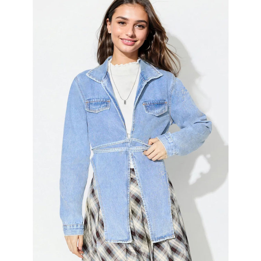 Asymmetric Slit Collared Neck Long Denim Top Medium / S Apparel and Accessories