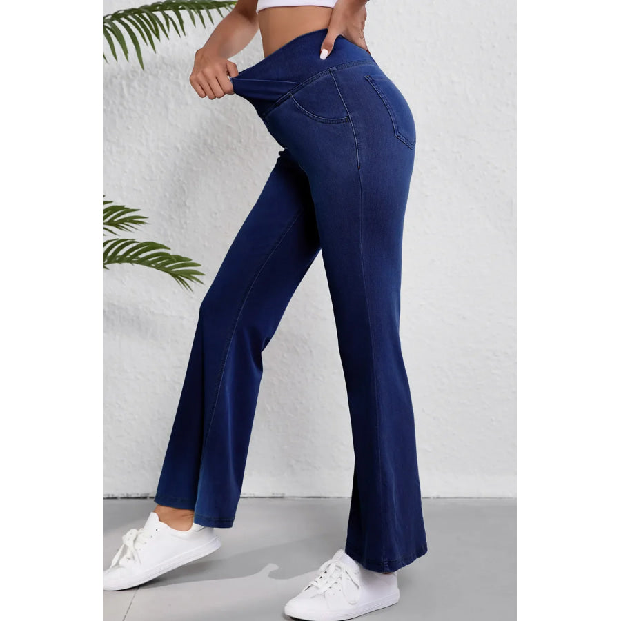 Asymmetric Waist Flare Jeans Apparel and Accessories