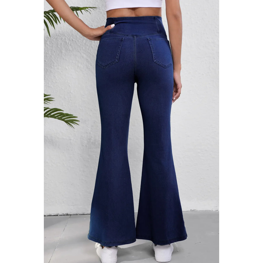 Asymmetric Waist Flare Jeans Apparel and Accessories