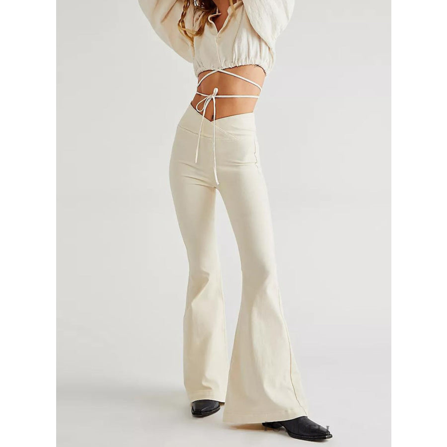 Asymmetric Waist Flare Jeans Cream / XS Apparel and Accessories