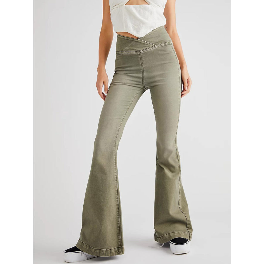 Asymmetric Waist Flare Jeans Moss / XS Apparel and Accessories