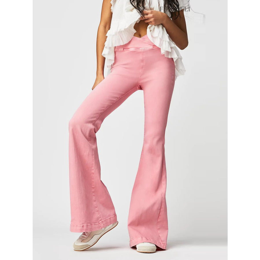 Asymmetric Waist Flare Jeans Watermelon pink / XS Apparel and Accessories