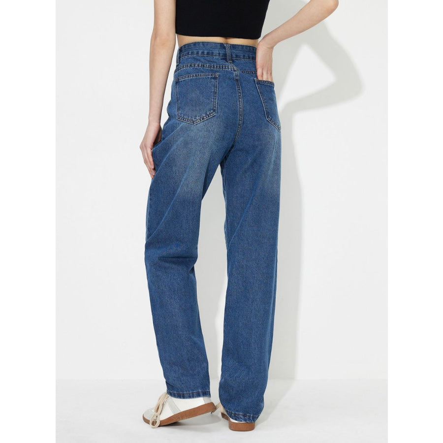 Asymmetric Waist Jeans with Pockets Apparel and Accessories