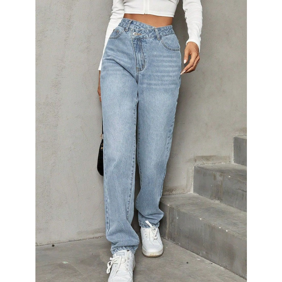 Asymmetric Waist Jeans with Pockets Light / S Apparel and Accessories