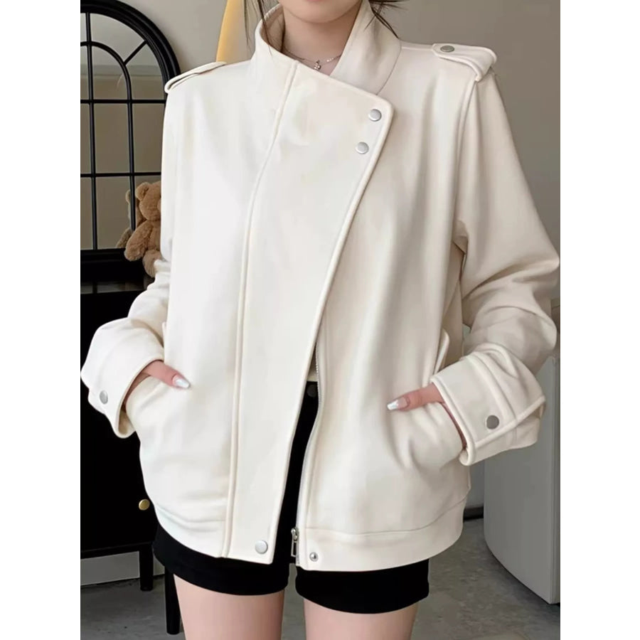 Asymmetric Zip Up Jacket Off-White / S Apparel and Accessories