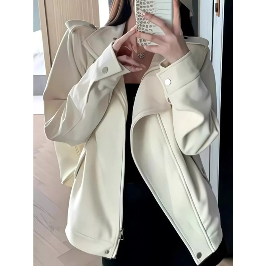 Asymmetric Zip-Up Moto-Style Jacket Ivory / S Apparel and Accessories