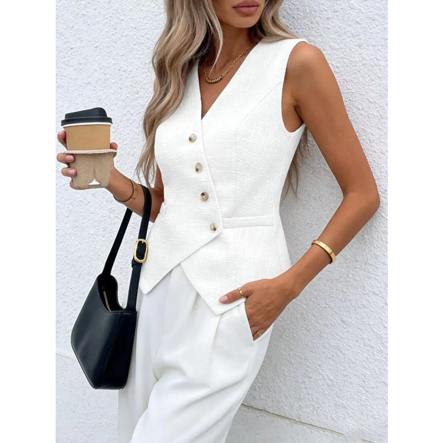 Asymmetrical Button-Down Vest White / XS Apparel and Accessories