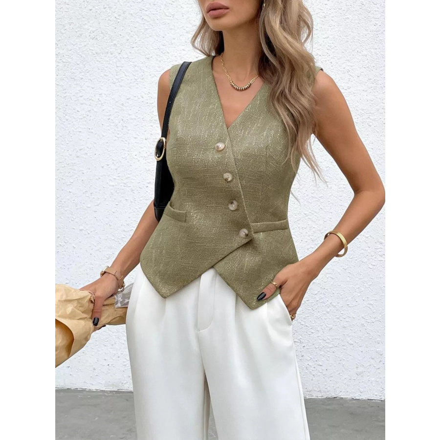 Asymmetrical Button-Down Vest Yellow-Green / XS Apparel and Accessories