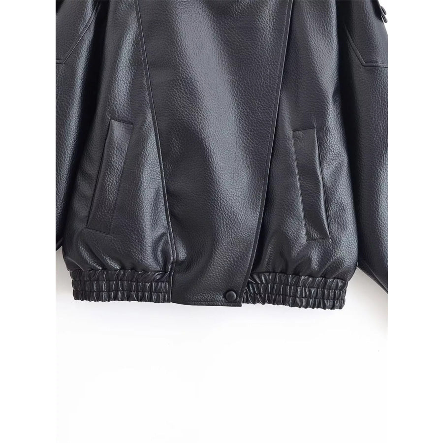 Asymmetrical Faux Leather Moto Jacket Apparel and Accessories