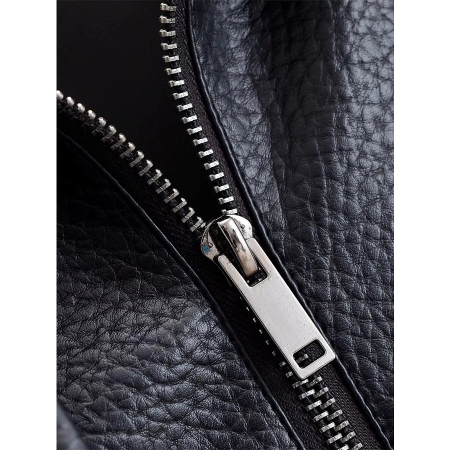 Asymmetrical Faux Leather Moto Jacket Apparel and Accessories