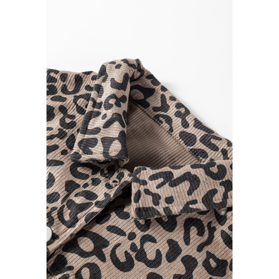 Asymmetrical Hem Collared Neck Leopard Jacket Apparel and Accessories