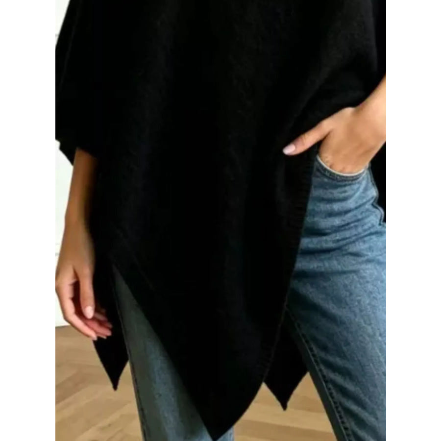 Asymmetrical Hem Knit Poncho Apparel and Accessories