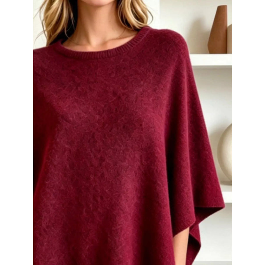 Asymmetrical Hem Knit Poncho Apparel and Accessories