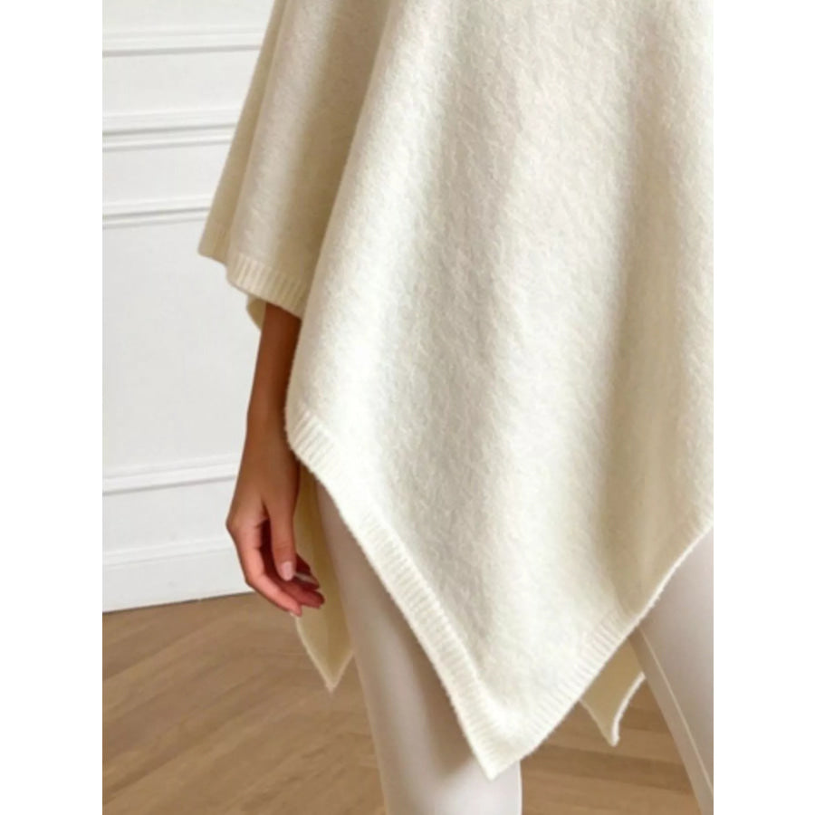 Asymmetrical Hem Knit Poncho Apparel and Accessories